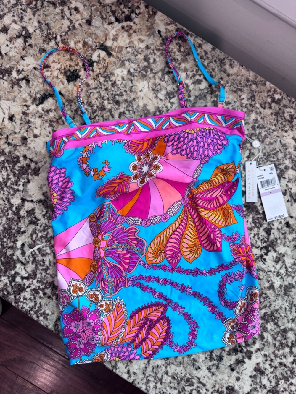 NWT Trina Turk Pink Turquoise & Orange Floral bathing suit top size 6